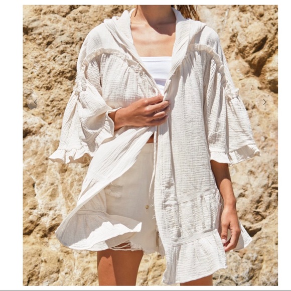 Boho Hippie Chic Absolutely Beautiful Open Hooded Cardigan with Ruffle T… - Picture 2 of 5